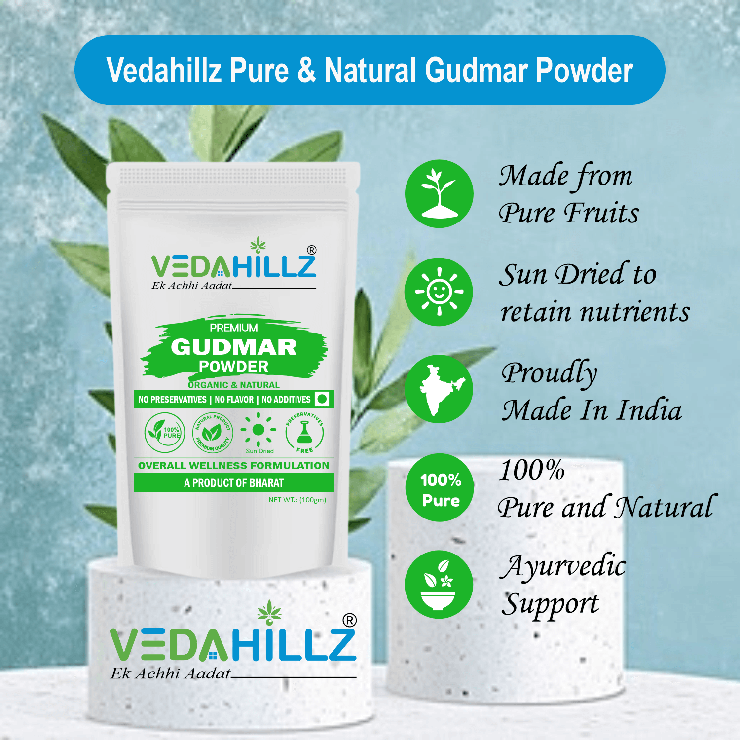 Vedahillz Pure Gudmar Powder Made from Natural Dried Gudmar Leaves